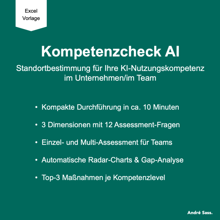 Cover des Kompetenzcheck AI: Excel-Vorlage zur Standortbestimmung der KI-Nutzungskompetenz in Unternehmen.